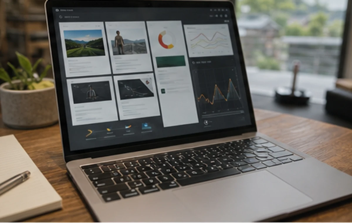 LP、SNS、売上管理をまとめて確認するノートPC画面
